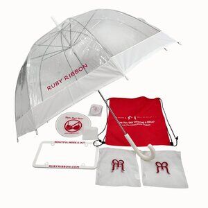 NEW RUBY RIBBON 7 PC SWAG UMBRELLA LICENSE PLATE COVER BAG FANS LINGERE BAGS